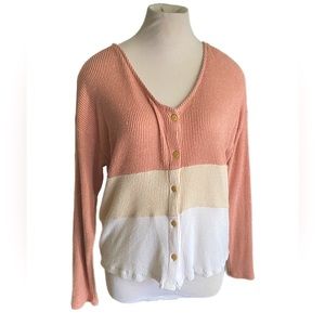 3-toned Long Sleeve Soft Sweater/Shirt, Button Down | No Boundaries | W Size L